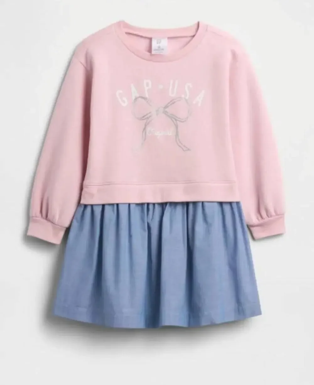 Baby Gap Girl Size 2T Dress Fleece Top Cotton Skirt Spring Summer USA Bow Print
